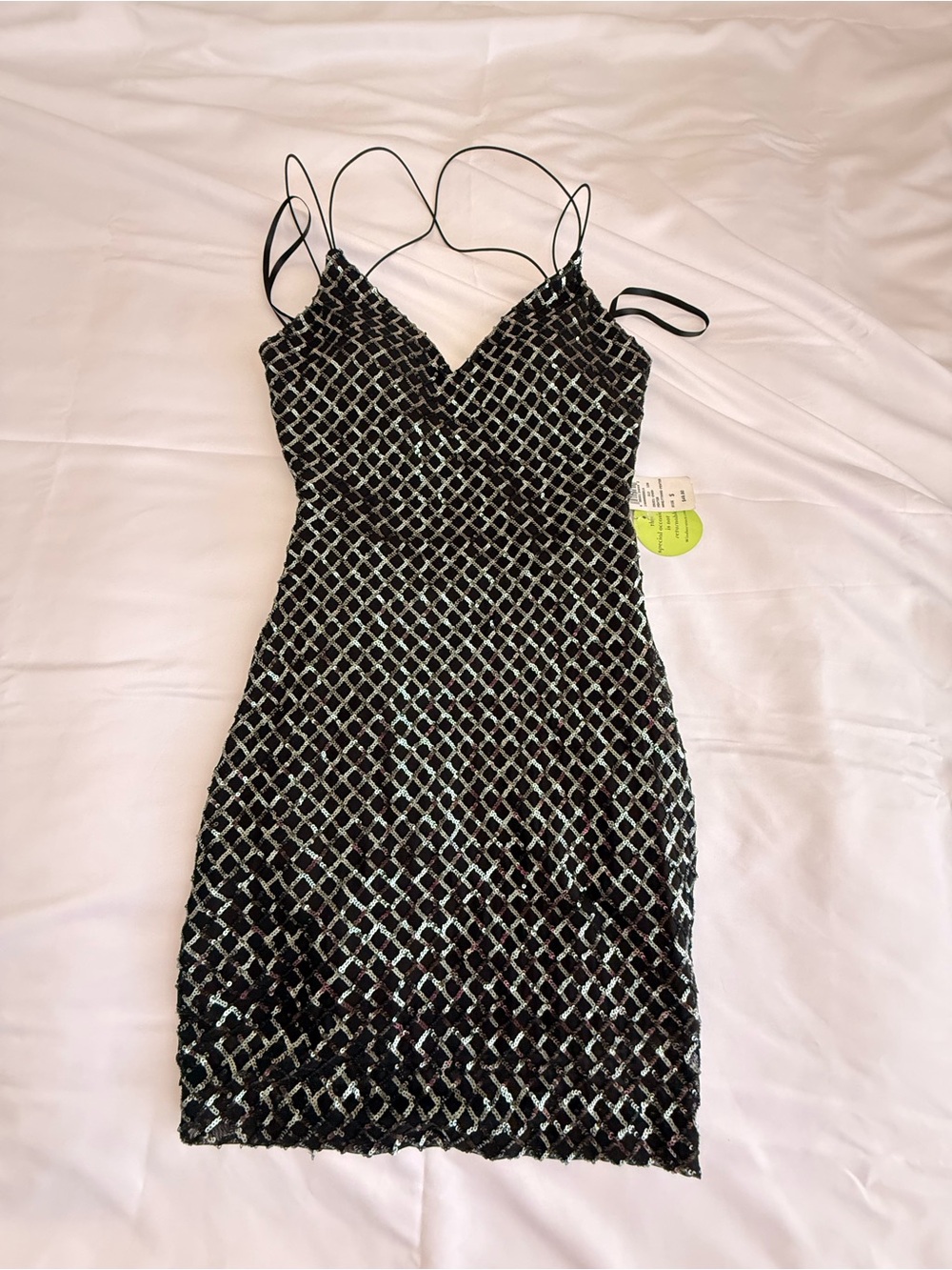 Windsor Black and Silver Sequin Lattice Mini Dress
